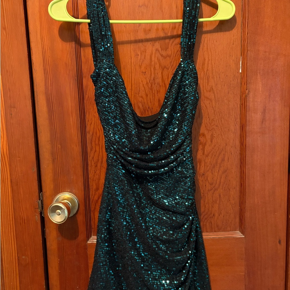 Elegant Teal Sequin Dress